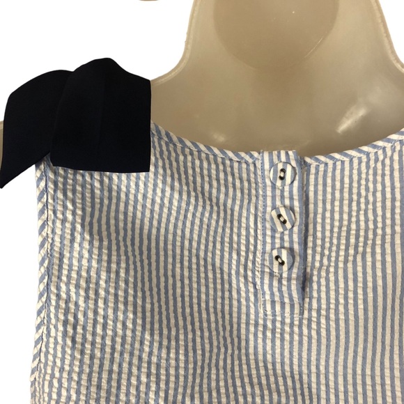 Women's Modcloth Blue/White Pin Stripe Seer Sucker Tank Top With Bow. Size Small - Picture 10 of 16
